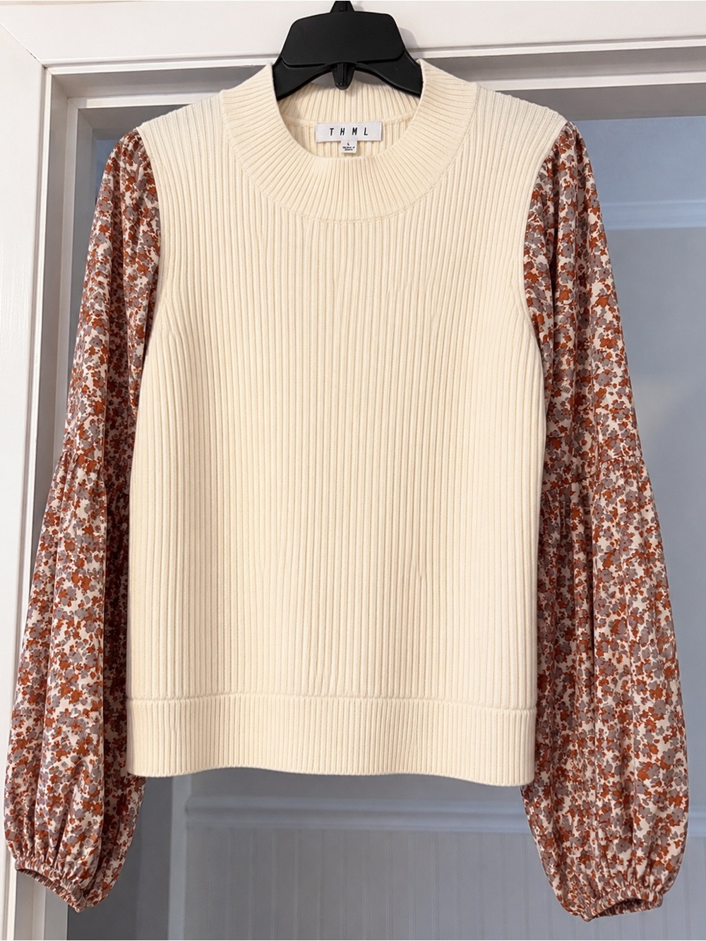 THML Ivory Ribbed Crewneck Sweater